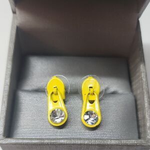 Vintage 80s Bright Yellow Zipper Pull Earrings